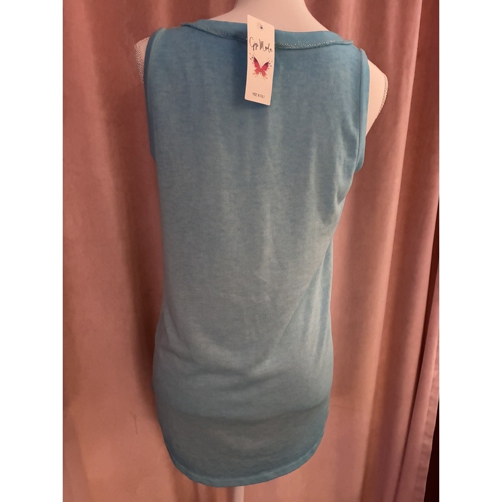 Gigi Moda teal and sparkle Sleeveless v neck tank top NWT One Size - Picture 3 of 7